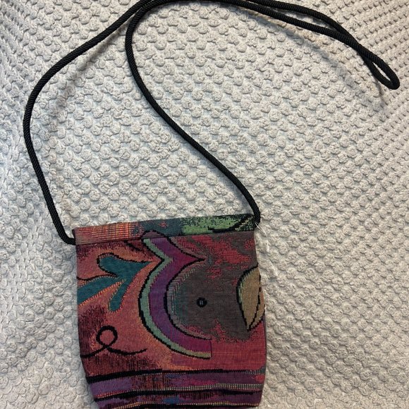 L O’Neill Tapestry Handbag Purse Magnetic Closure Black/Multi Bag - Picture 5 of 8